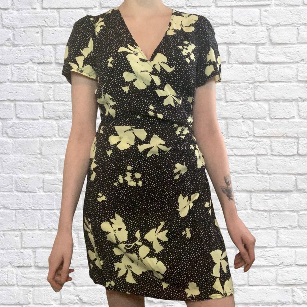 NWOT Leith black and yellow floral mini dress XS